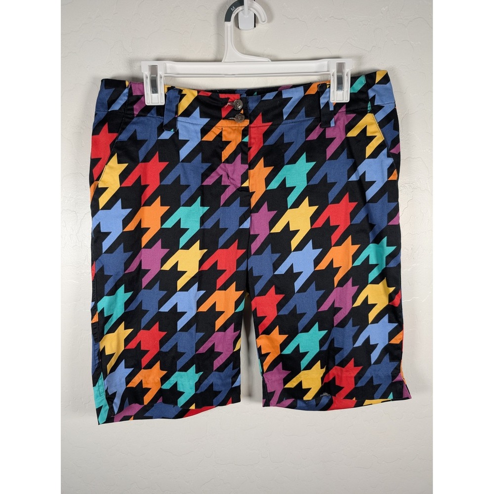 Loudmouth Shorts Womens 8 Houndstooth Golf‎ Bermuda Pockets Cotton Blend